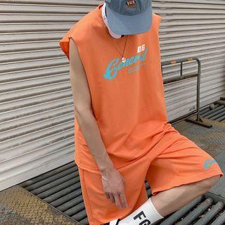 Set: Sleeveless Lettering T-shirt + Shorts