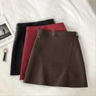 Plain Zip High-waist Faux Leather Skirt