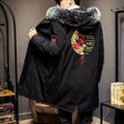 Furry-trim Embroidered Hooded Parka