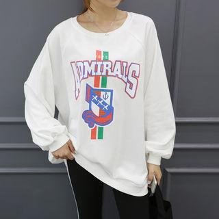 Raglan-sleeve Printed Boxy Sweatshirt