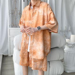 Set: Elbow-sleeve Tie-dye Shirt + Shorts