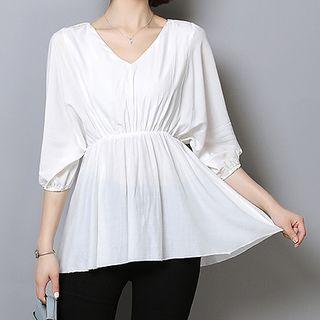 V-neck Chiffon Elbow-sleeve Top