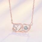 Numerical Rhinestone Pendant Stainless Steel Necklace 1 Pair - Rose Gold - One Size