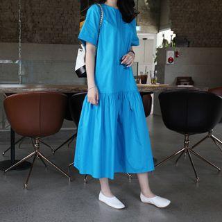 Cuff-sleeve Ruffle-hem Dress