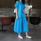 Cuff-sleeve Ruffle-hem Dress