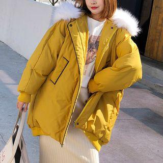 Dog Applique Furry Hood Parka