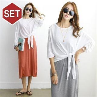Set: Tie-hem Top + Long Tank Dress