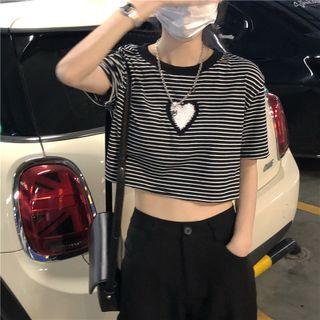 Short-sleeve Striped T-shirt Black & White - One Size