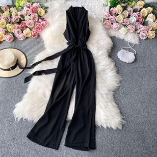 Cold Shoulder V-neck Plain Jumpsuit