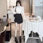 Long-sleeve Double-breasted Blouse / High-waist Mini Skort