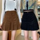 Pleated Corduroy Mini A-line Skirt