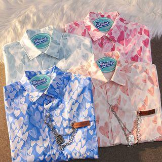 Short-sleeve Chained Heart Print Shirt
