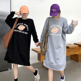 Print Pattern Ripped Sweatshirt Dress