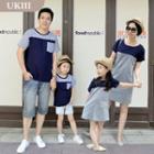 Family Colour Block Linen Cotton Short-sleeve Dress / Panel Short-sleeve T-shirt