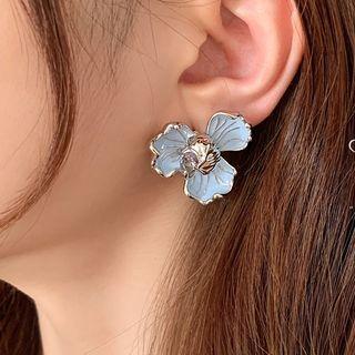 Flower Glaze Alloy Earring 1 Pair - Silver & Airy Blue - One Size