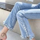 Faux Pearl Cropped Wide Leg Jeans