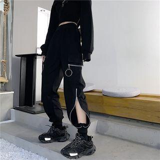 Zipper High Waist Straight Leg Cargo Pants
