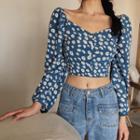 Floral Print Long-sleeve Cropped Blouse