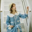 Puff-sleeve Wide Collar Faux Pearl Buttoned Top