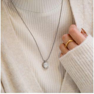 Square Faux Crystal Pendant Alloy Necklace Silver - One Size