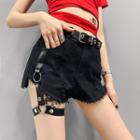 Buckled-accent Frayed Denim Shorts