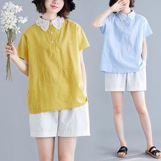 Polo-neck Short-sleeve Blouse