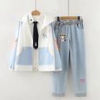 Hood Jacket / Neck Tie Shirt / Straight Leg Jeans