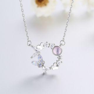 Butterfly Faux Crystal Pendant Alloy Necklace Silver - One Size