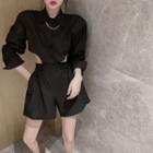 Set: Asymmetrical Crop Shirt + High-waist Wide-leg Shorts
