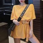 Loose Fit Short Sleeve Long T-shirt With Belt