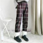 Plaid Straight-cut Pants Plaid - Wine Red - One Size