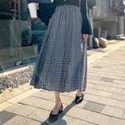 Tie-waist Gingham Long Flare Skirt