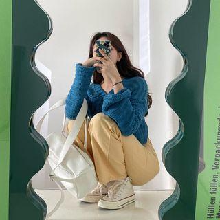 Bell-sleeve Ribbed Knit Crop Top