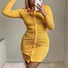 Long Sleeve Collared Button-up Mini Bodycon Dress