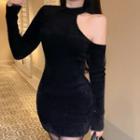 Long-sleeve Knit Off-shoulder Dress
