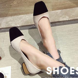 Faux Suede Panel Block Heel Pumps