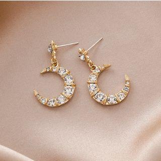 Rhinestone Alloy Moon Dangle Earring 1 Pair - As Shown In Figure - One Size