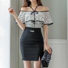 Set: Off-shoulder Printed Top + Skirt