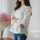 Open-placket Lace-panel Shirt