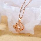 Flower Rhinestone Pendant Stainless Steel Necklace 028 - Gold - One Size