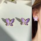 Butterfly Ear Stud 1 Pair - Purple - One Size