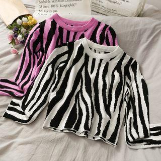 Zebra-print Cropped Knit Top
