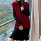 Long-sleeve Knit Dress / Sweater Vest / Set