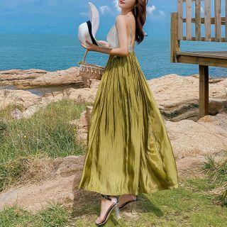 Strappy Color Block Midi A-line Dress