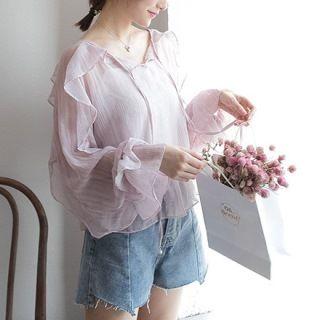 Long-sleeve Ruffled Loose-fit Blouse