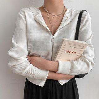 Zip-up Ribbed Knit Hoodie