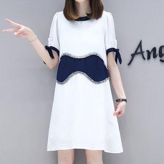 Color Panel Short Sleeve Chiffon Dress