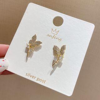 Rhinestone Butterfly Stud Earring 1 Pair - Fe2512 - One Size