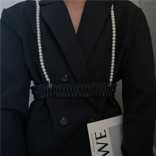 Faux Pearl Suspender Faux Leather Belt