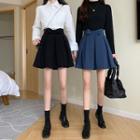 Bow Accent Pleated Mini A-line Skirt